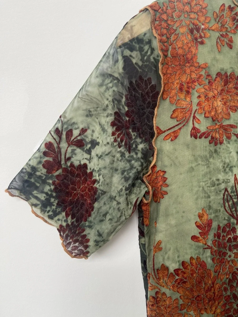 DISTURBIA | Rosaleigh Mesh Flocked Velour Midaxi Dress Whimsigoth Fairy Grunge - Picture 5 of 9